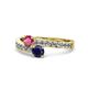 1 - Olena Rhodolite Garnet and Blue Sapphire with Side Diamonds Bypass Ring 