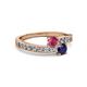 2 - Olena Rhodolite Garnet and Blue Sapphire with Side Diamonds Bypass Ring 