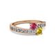 2 - Olena Rhodolite Garnet and Yellow Sapphire with Side Diamonds Bypass Ring 