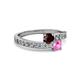 2 - Olena Red Garnet and Pink Sapphire with Side Diamonds Bypass Ring 