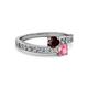 2 - Olena Red Garnet and Pink Tourmaline with Side Diamonds Bypass Ring 
