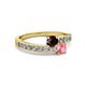 2 - Olena Red Garnet and Pink Tourmaline with Side Diamonds Bypass Ring 