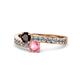 1 - Olena Red Garnet and Pink Tourmaline with Side Diamonds Bypass Ring 