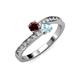 3 - Olena Red Garnet and Aquamarine with Side Diamonds Bypass Ring 