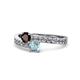 1 - Olena Red Garnet and Aquamarine with Side Diamonds Bypass Ring 