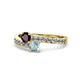 1 - Olena Red Garnet and Aquamarine with Side Diamonds Bypass Ring 