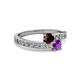 2 - Olena Red Garnet and Amethyst with Side Diamonds Bypass Ring 