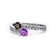 1 - Olena Red Garnet and Amethyst with Side Diamonds Bypass Ring 