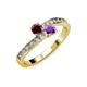 3 - Olena Red Garnet and Amethyst with Side Diamonds Bypass Ring 