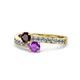 1 - Olena Red Garnet and Amethyst with Side Diamonds Bypass Ring 