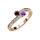 3 - Olena Red Garnet and Amethyst with Side Diamonds Bypass Ring 