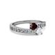 2 - Olena Red Garnet and White Sapphire with Side Diamonds Bypass Ring 