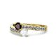 1 - Olena Red Garnet and White Sapphire with Side Diamonds Bypass Ring 