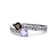 1 - Olena Red Garnet and Tanzanite with Side Diamonds Bypass Ring 