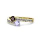 1 - Olena Red Garnet and Tanzanite with Side Diamonds Bypass Ring 