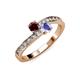 3 - Olena Red Garnet and Tanzanite with Side Diamonds Bypass Ring 