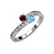 3 - Olena Red Garnet and Blue Topaz with Side Diamonds Bypass Ring 