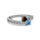 2 - Olena Red Garnet and Blue Topaz with Side Diamonds Bypass Ring 