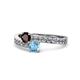 1 - Olena Red Garnet and Blue Topaz with Side Diamonds Bypass Ring 