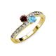 3 - Olena Red Garnet and Blue Topaz with Side Diamonds Bypass Ring 
