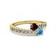 2 - Olena Red Garnet and Blue Topaz with Side Diamonds Bypass Ring 