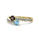 1 - Olena Red Garnet and Blue Topaz with Side Diamonds Bypass Ring 