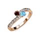 3 - Olena Red Garnet and Blue Topaz with Side Diamonds Bypass Ring 