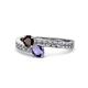 1 - Olena Red Garnet and Iolite with Side Diamonds Bypass Ring 