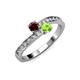3 - Olena Red Garnet and Peridot with Side Diamonds Bypass Ring 