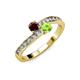 3 - Olena Red Garnet and Peridot with Side Diamonds Bypass Ring 