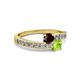 2 - Olena Red Garnet and Peridot with Side Diamonds Bypass Ring 