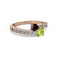 2 - Olena Red Garnet and Peridot with Side Diamonds Bypass Ring 