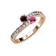 3 - Olena Red and Rhodolite Garnet with Side Diamonds Bypass Ring 