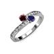 3 - Olena Red Garnet and Blue Sapphire with Side Diamonds Bypass Ring 