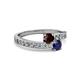 2 - Olena Red Garnet and Blue Sapphire with Side Diamonds Bypass Ring 