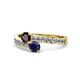 1 - Olena Red Garnet and Blue Sapphire with Side Diamonds Bypass Ring 