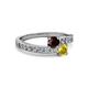 2 - Olena Red Garnet and Yellow Sapphire with Side Diamonds Bypass Ring 