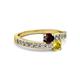 2 - Olena Red Garnet and Yellow Sapphire with Side Diamonds Bypass Ring 