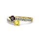 1 - Olena Red Garnet and Yellow Sapphire with Side Diamonds Bypass Ring 