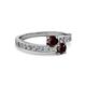 2 - Olena Red Garnet with Side Diamonds Bypass Ring 