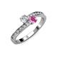 3 - Olena Diamond and Pink Sapphire with Side Diamonds Bypass Ring 