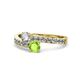 1 - Olena Diamond and Peridot with Side Diamonds Bypass Ring 