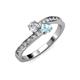 3 - Olena Diamond and Aquamarine with Side Diamonds Bypass Ring 