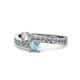 1 - Olena Diamond and Aquamarine with Side Diamonds Bypass Ring 