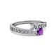 2 - Olena Diamond and Amethyst with Side Diamonds Bypass Ring 