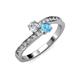 3 - Olena Diamond and Blue Topaz with Side Diamonds Bypass Ring 