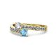 1 - Olena Diamond and Blue Topaz with Side Diamonds Bypass Ring 