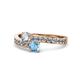1 - Olena Diamond and Blue Topaz with Side Diamonds Bypass Ring 