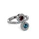 3 - Kevia Blue Diamond and Red Garnet with Side Diamonds Bypass Ring 