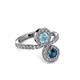 3 - Kevia Blue Diamond and Aquamarine with Side Diamonds Bypass Ring 
